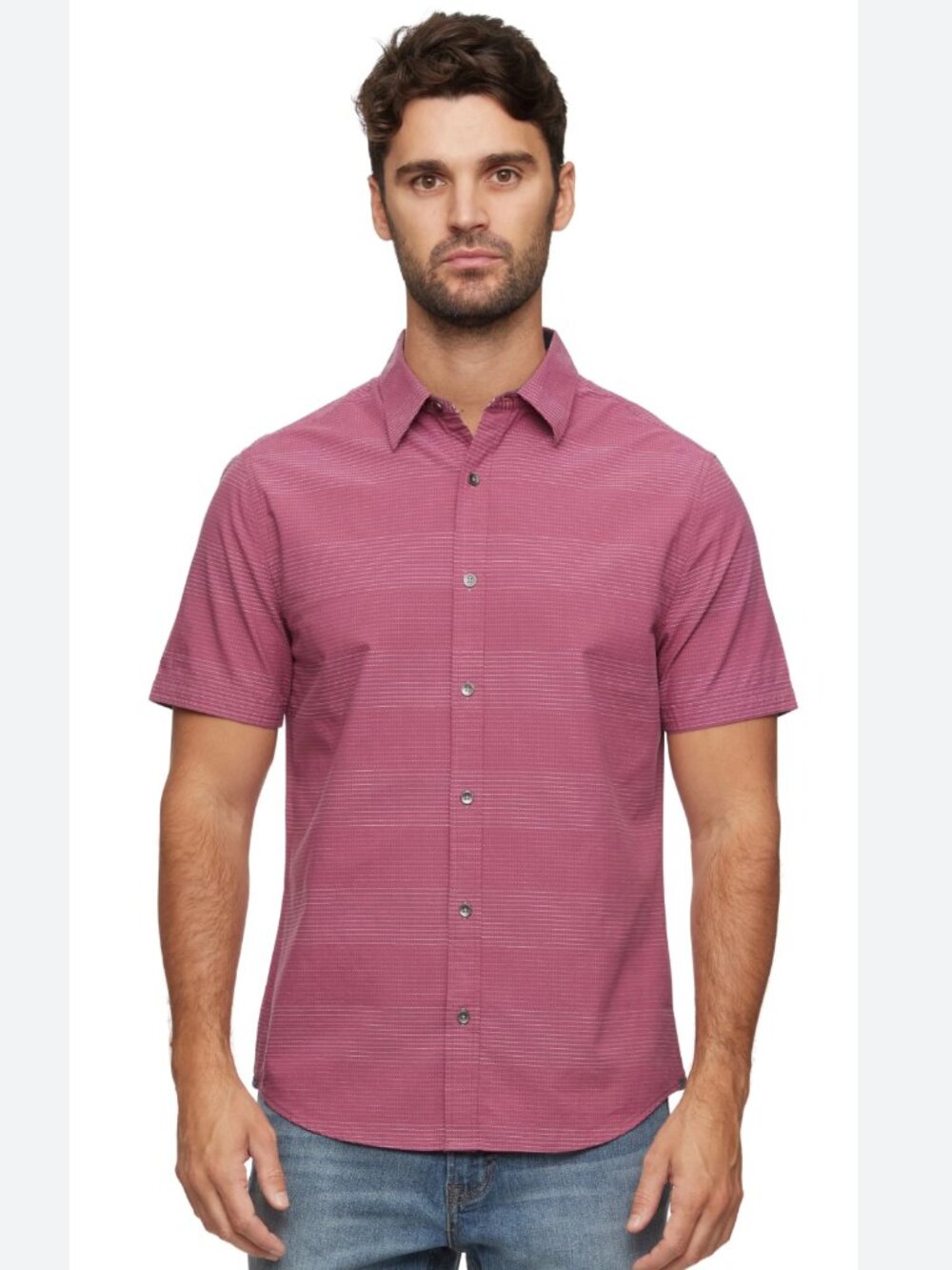 Flag & Anthem Mauve Monroe Dobby stripe short sleeve men's shirt size Large